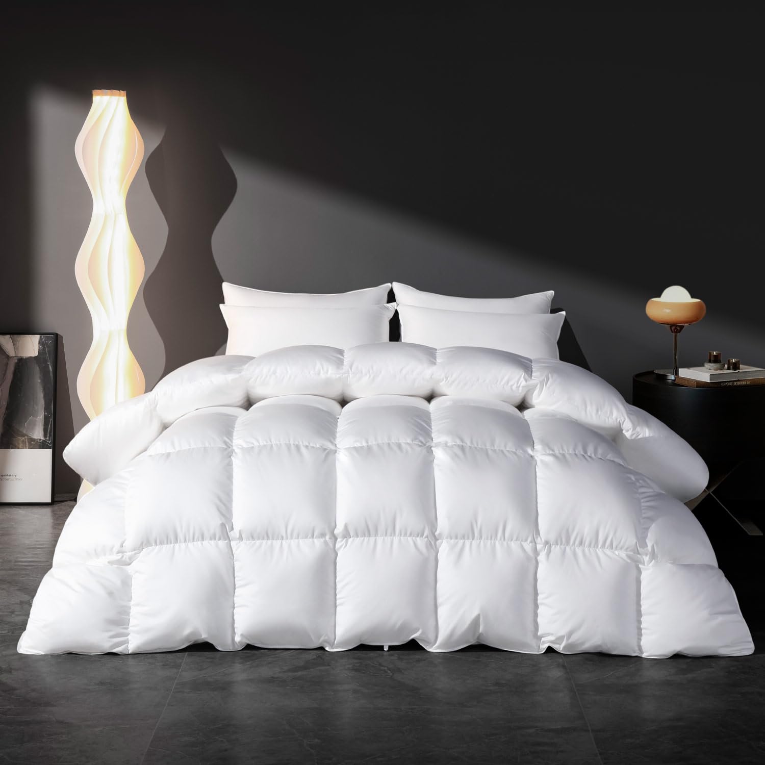 Feather Down Fiber Comforter Queen Size Duvet Insert, Ultra Soft Luxury All Season White 100% Cotton Hotel Collection Bed Comforters with 8 Corner Tabs, Box Stitched Cozy Medium Warmth 90 x 90 Inch