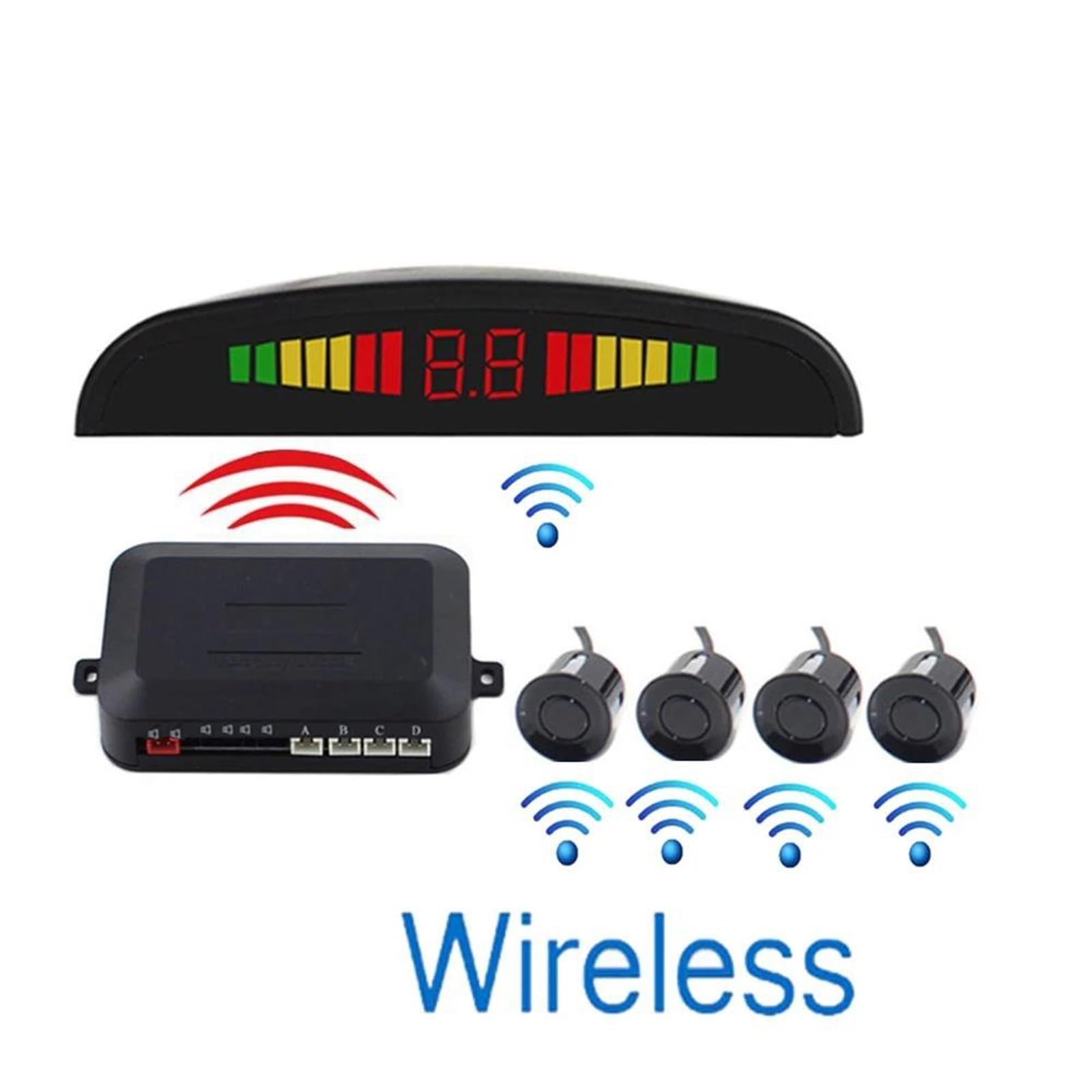 Sensor De Control De Distancia De Aparcamiento De Radar con Sensor De Aparcamiento Inalámbrico Parktronic para Automóvil con 4 Sensores Y Pantalla De Detección De Marcha Atrás
