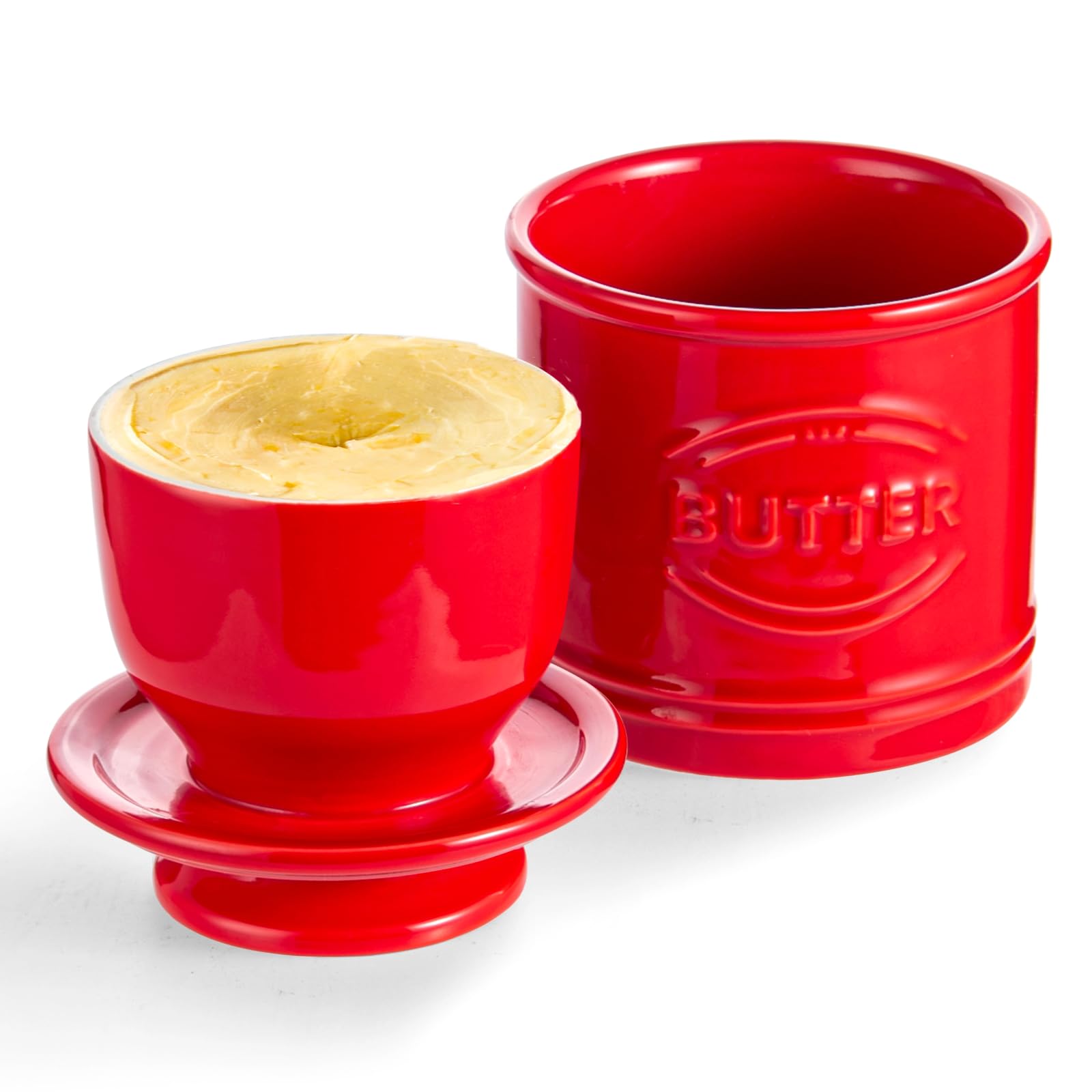 Besmeety Große Französische Butterdose, Butterglocke Keramik, Butterdose Porzellan, Butterdosen, 250 g Butter