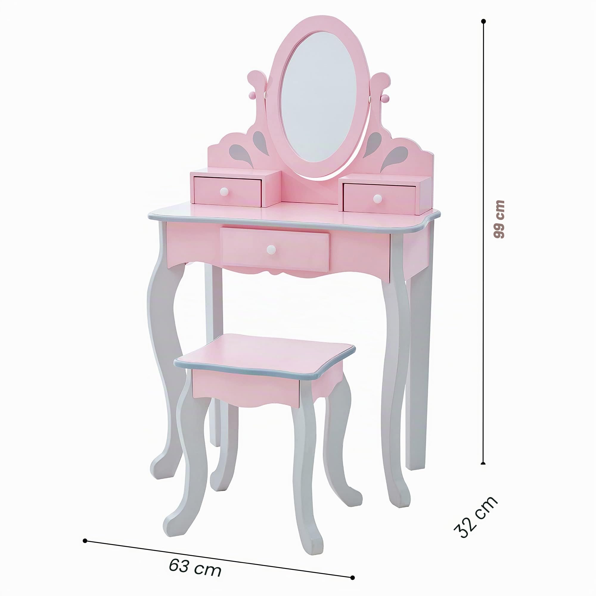 Set toletta sgabello specchio legno rosa bambini Fantasy Fields TD-12851A