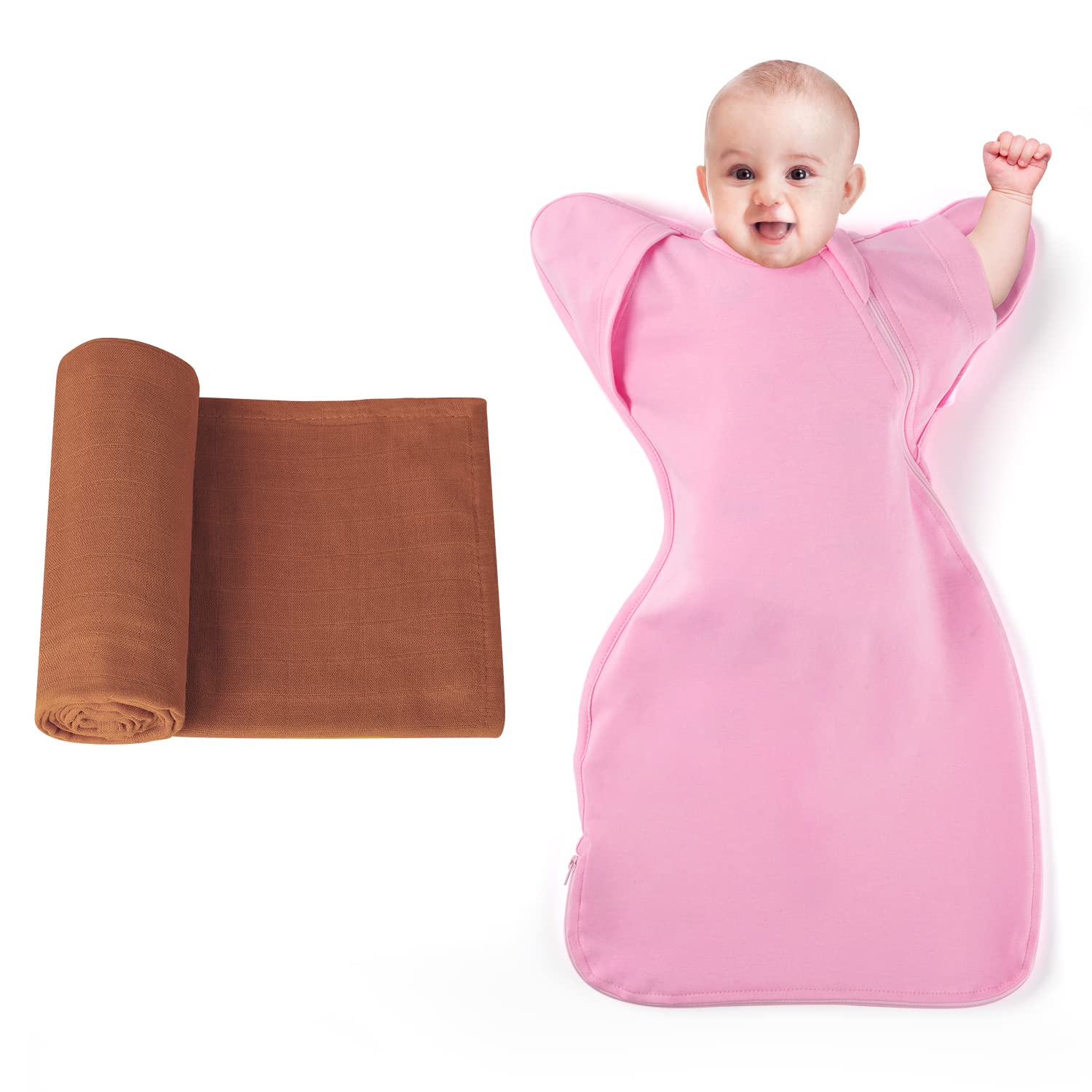 KniroseKnirose Newborn Baby Swaddle Blanket Muslin & Sleep Sack with Arms Up Design Help Baby Self-Soothing, Transitions to Arms-Free Wearable Sleeping Bag for Newborn Baby Snug Fit Calms Startle Reflex Dram