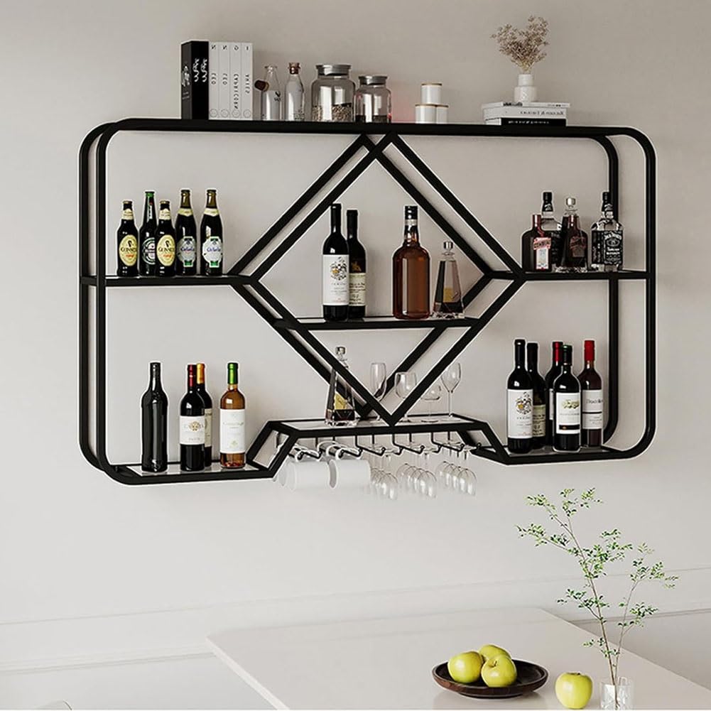 Estantes De Vino Colgantes En La Pared Con Lámparas Led, Estante De Copa De Vino Colgante De Metal Moderno Estante De Exhibición De Botellas Creativas Adecuado Para Bar Familiar, Cafetería (Colore :