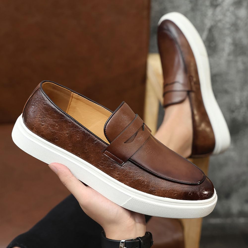 British Elegance - Mocasines de piel para hombre, estilo retro, informal, sin cordones, de Ying LUN Le Fu