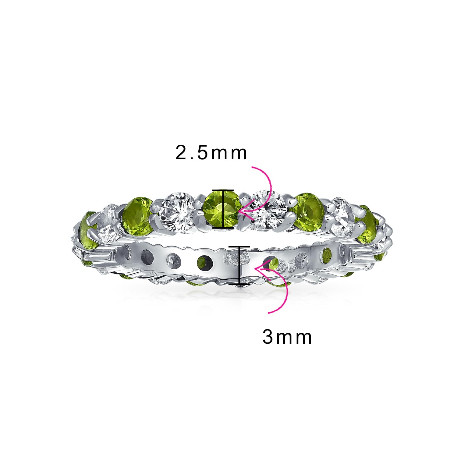 Bling Jewelry Personalisierbarer Ewigkeitsring aus 925er Sterlingsilber, dünn, stapelbar, Zirkonia, Kanalfassung, künstlicher Edelstein, 12 Geburtsmonatsfarben, 3 mm