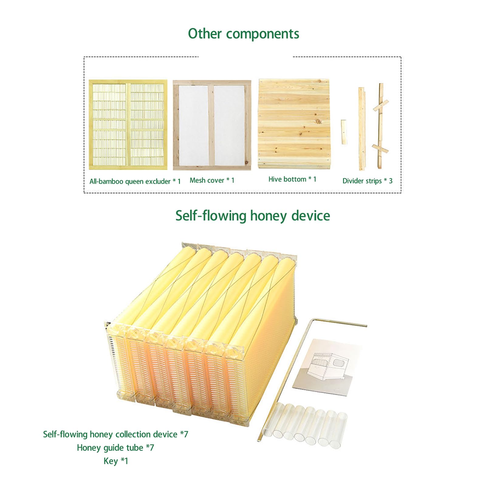 Automatisches Bienenstock-Set aus Holz, selbst fließender Bienenstock aus Holz, umfasst 7 Rahmen und Grundblätter, geeignet für Bienen und Schmetterlinge.