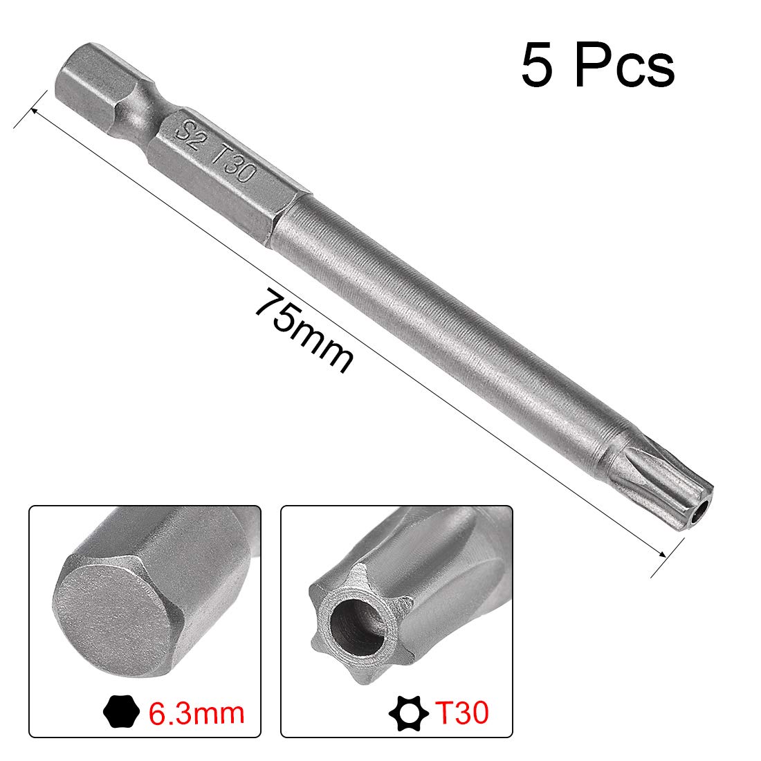 uxcell 5 Pcs T30 Magnetic Torx Screwdriver Bits, 1/4 Inch