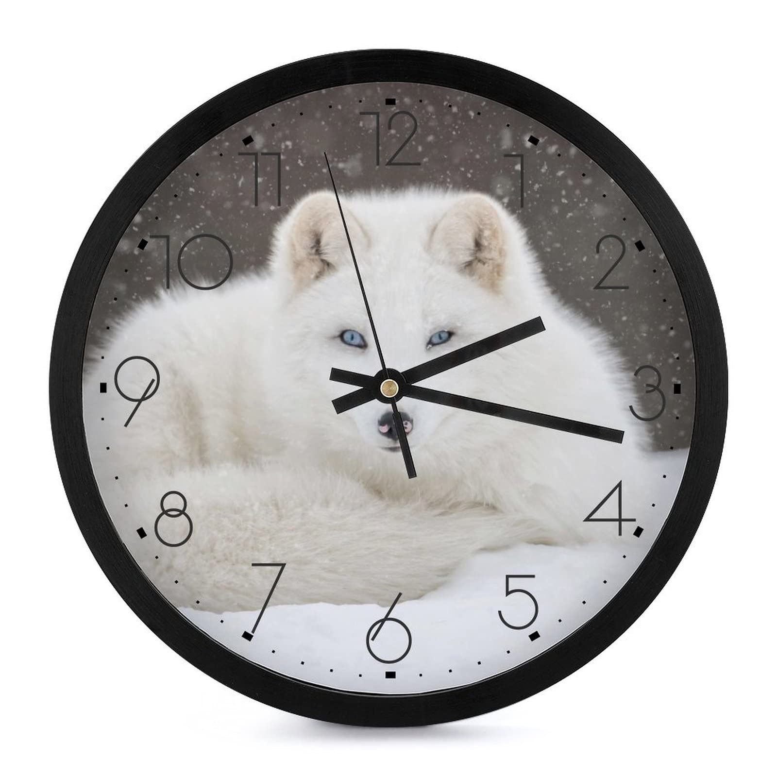 Horloge murale renard blanc à grands chiffres lisibles de 25.4 cm