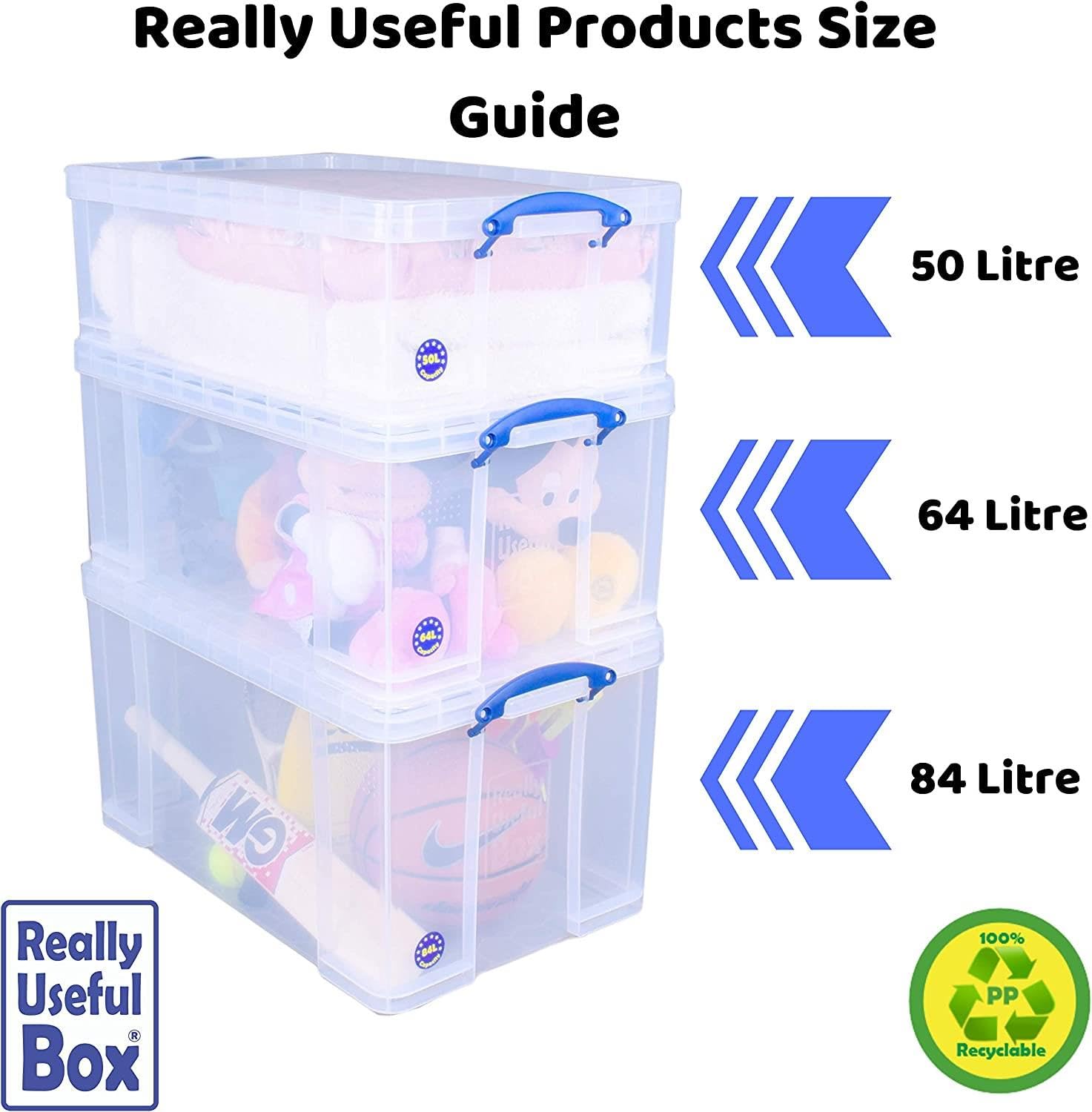 Really Useful Box 2 unidades de 64 litros, para clasificar y almacenar, 710 x 440 x 310 mm, transparente