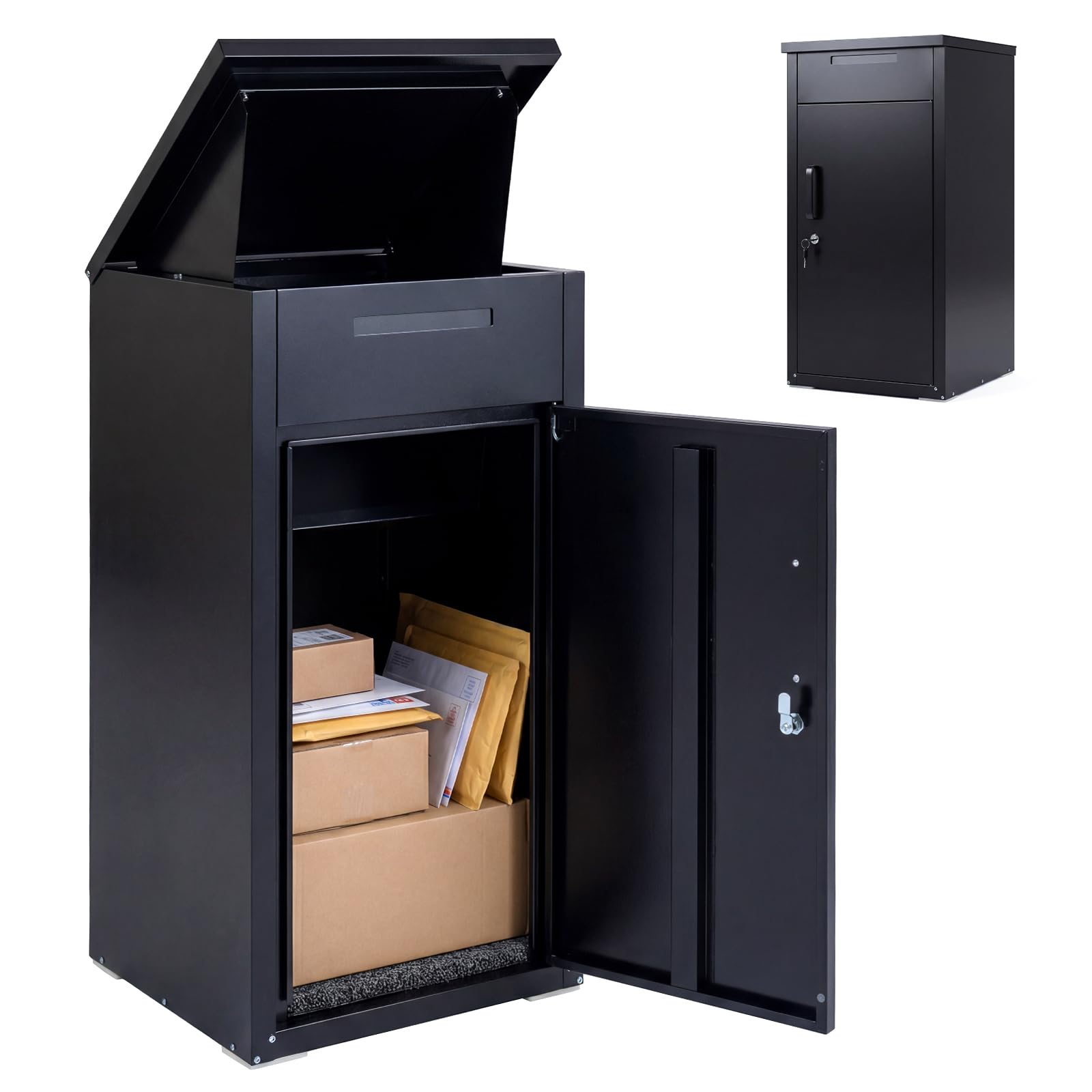 COSTWAY Boîte aux Lettres pour Colis avec Serrure pour l'Extérieur, Grande Boîte de Colis en Acier Galvanisé avec Panneau Antivol Serrure à Code Surface Étanche, pour Maison Véranda