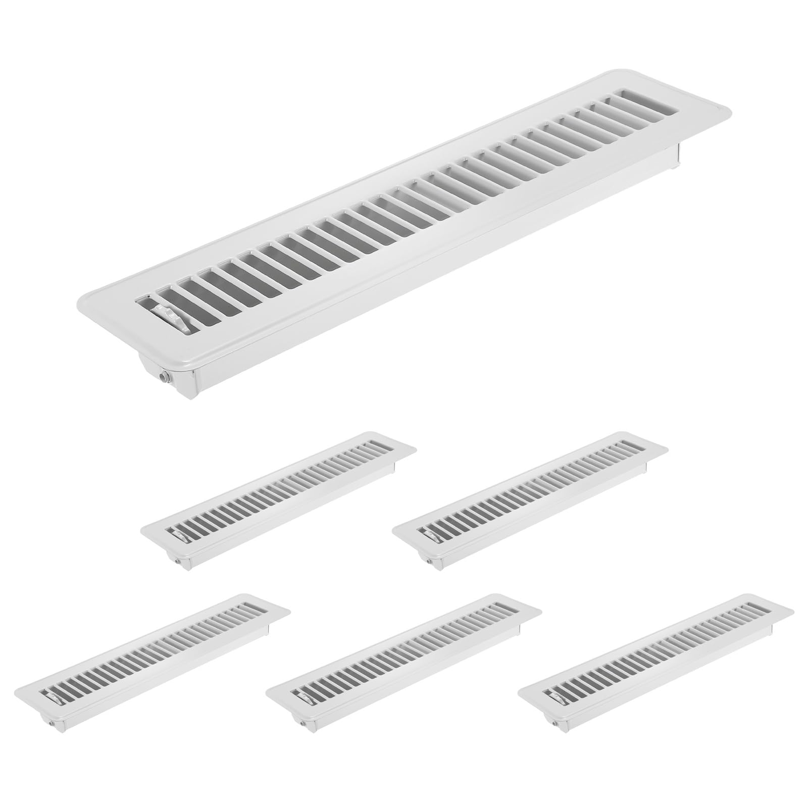 PATIKIL 2x14 Inch Floor Vent Covers, 6 Pcs Floor Registers Heavy Duty Metal Walkable Air Vent Covers Easy Adjustable Air Supply Lever for Home Office Wall Ceiling Grilles, White — image 1