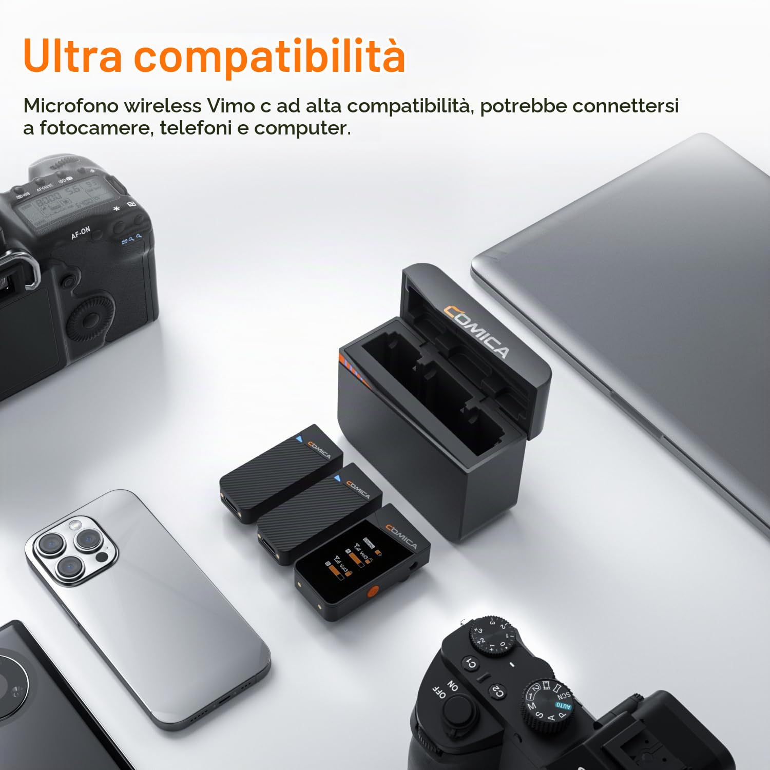 COMICA Vimo C3 Microfono lavalier Wireless con cancellazione del rumore, monitoraggio, silenziamento, Microfono Wireless per fotocamere DSLR iPhone Android Live-Streaming Vlogging e registrazione