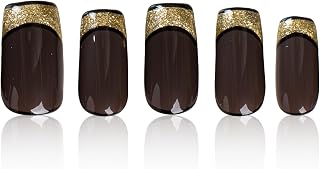 LOVFUL Short Press on Nails Noir Affair | Handmade Acrylic Press ons | Reusable Fake False Nails | Square Regular 1.0 in | H643-S