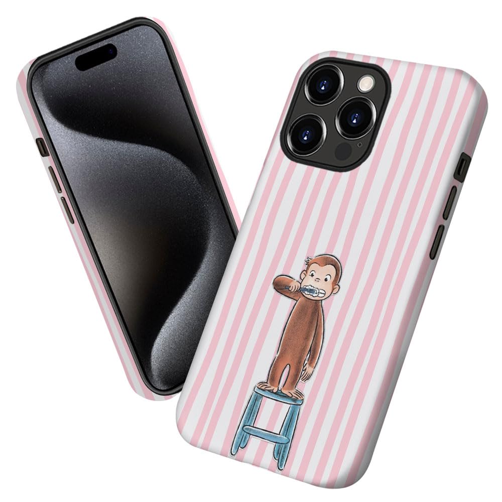Photo 1 of Case for iPhone 15 Pro,Funny Monkeys Stripes Pink Phone Case Military-Grade Drop Protection Cover for Women Girl - Frosted