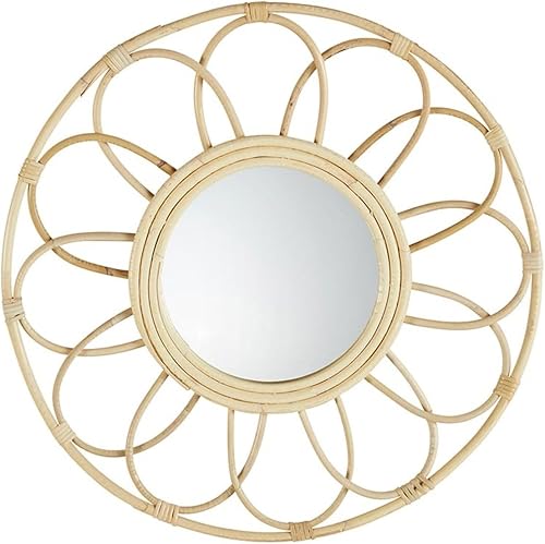 47th & Main Espejo bohemio redondo tejido ratán colgante para decoración de pared, 20 pulgadas de diámetro, flor