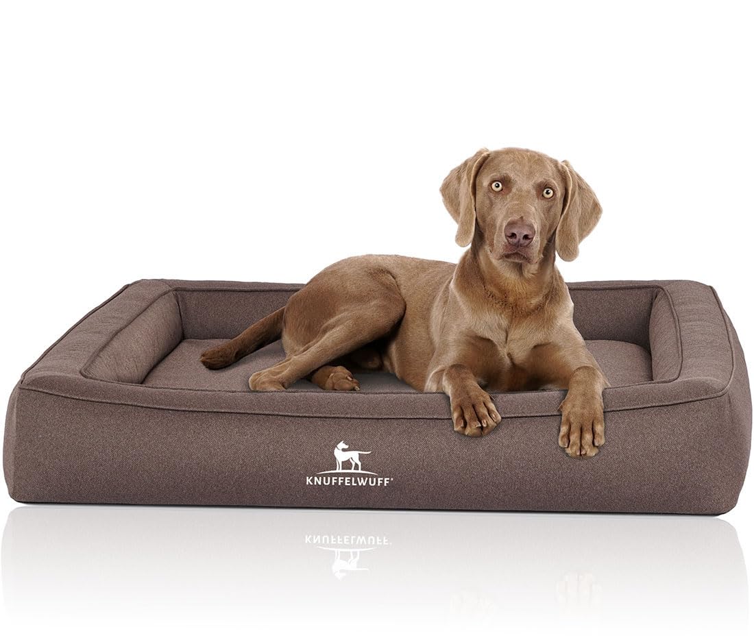 Knuffelwuff Orthopädisches Hundebett aus Velours mit Handwebcharakter Yukon M-L 85 x 65cm Graubraun
