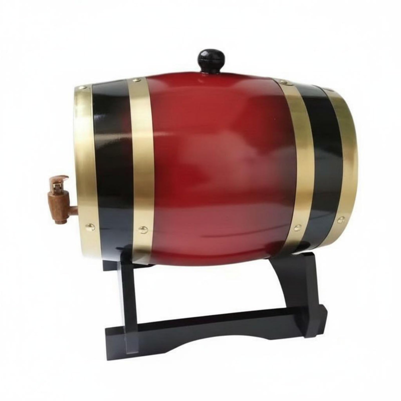 Baoblaze Botte da Vino Botte Botte di Liquore Barile di Legno con Rubinetto in Legno Duro per Conservazione E Servizio Finitura Liscia con Cerchi in Metallo E, Rosso Vino, 5L
