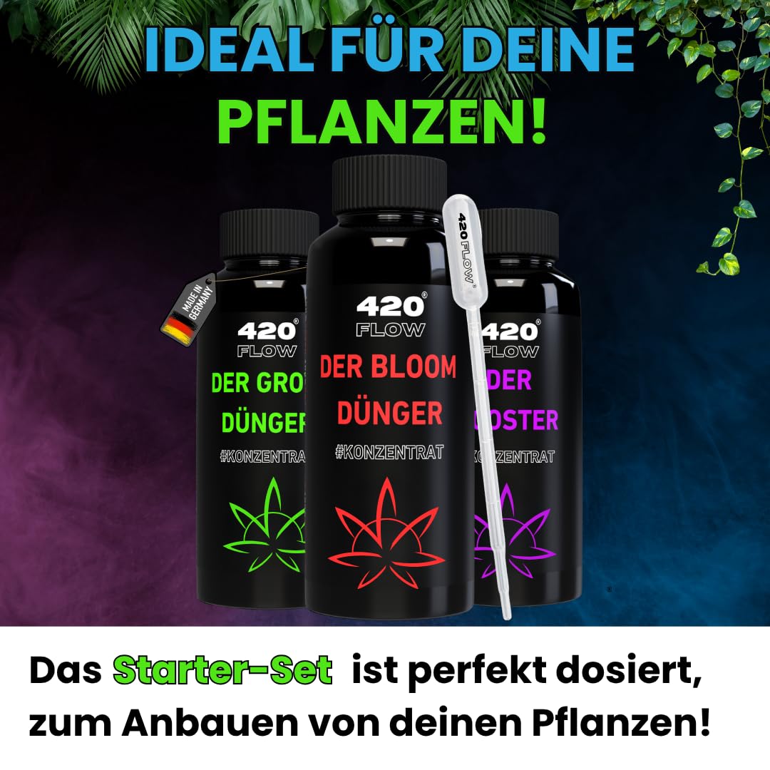 Dünger Set Indoor & Outdoor – Pflanzen dünger für Wachstumsphase & Blütephase Grow, Bloom & Booster Flüssigdünger Komplettpaket Nährstoffversorgung Starter Set (250ml)