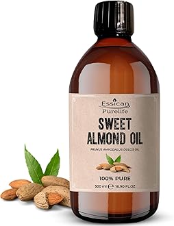 Pure Sweet Almond Oil for Hair, 500ml Cold Pressed Almond Oils for Massage, Carrier Oil for Essential Oils Mixing Ideal for Massage, Moisturising Face, Skin, Ear, Body, Cruelty-Free