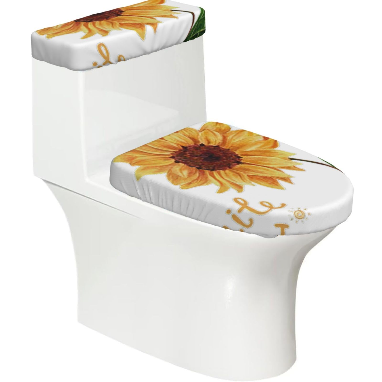 Smile Face Sunflower Print Toilet Seat Lid And Tank Covers Universal Fit Smooth Seat Cushion Easy To Clean For Home Hotel