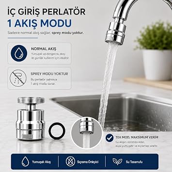 Paslanmaz Çelik Ayarlanabilir Musluk Ucu 2’li Set – İç Montaj (İç Giriş) Perlatör Başlığı, Su Tasarruflu 360° Döner Filtreli Musluk Aparatı, Mutfak ve Banyo Uyumlu.