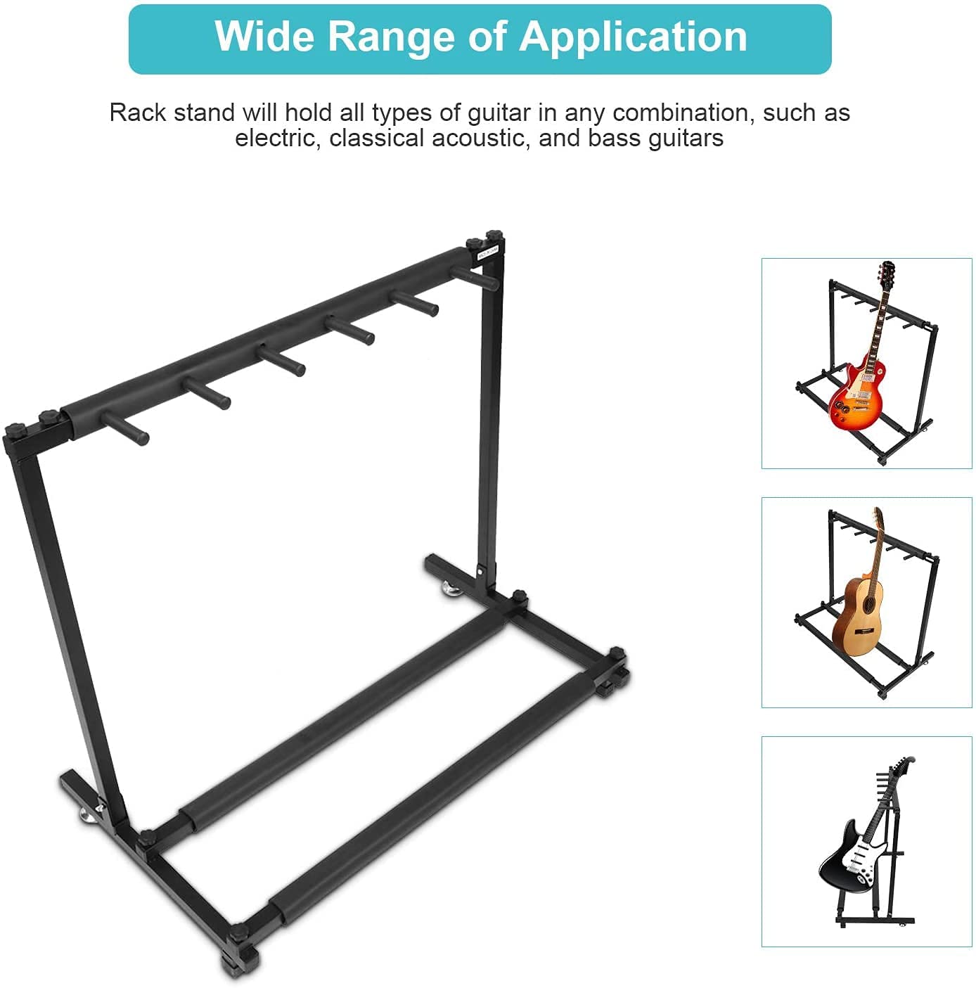 Dioche Support pour Guitare et Basses, Portant pour 5 Guitares, Pliable, Porte Guitare avec Rembourrage en Caoutchouc Antidérapant, Présentoir de Guitare Électriques Acoustique (5 Places)
