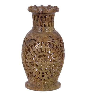 Avinash Handicrafts Soap Stone Carved Flower Vase (8cm X8cm X15cm)