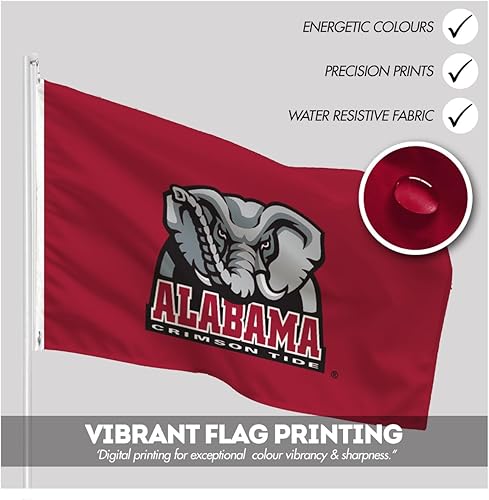 Miniatura 2 de AGAS - Banderas de marea carmesí con logotipo de elefante de la Universidad de Alabama, 3 x 5 pies, nailon 200D impreso de doble cara con ojales de