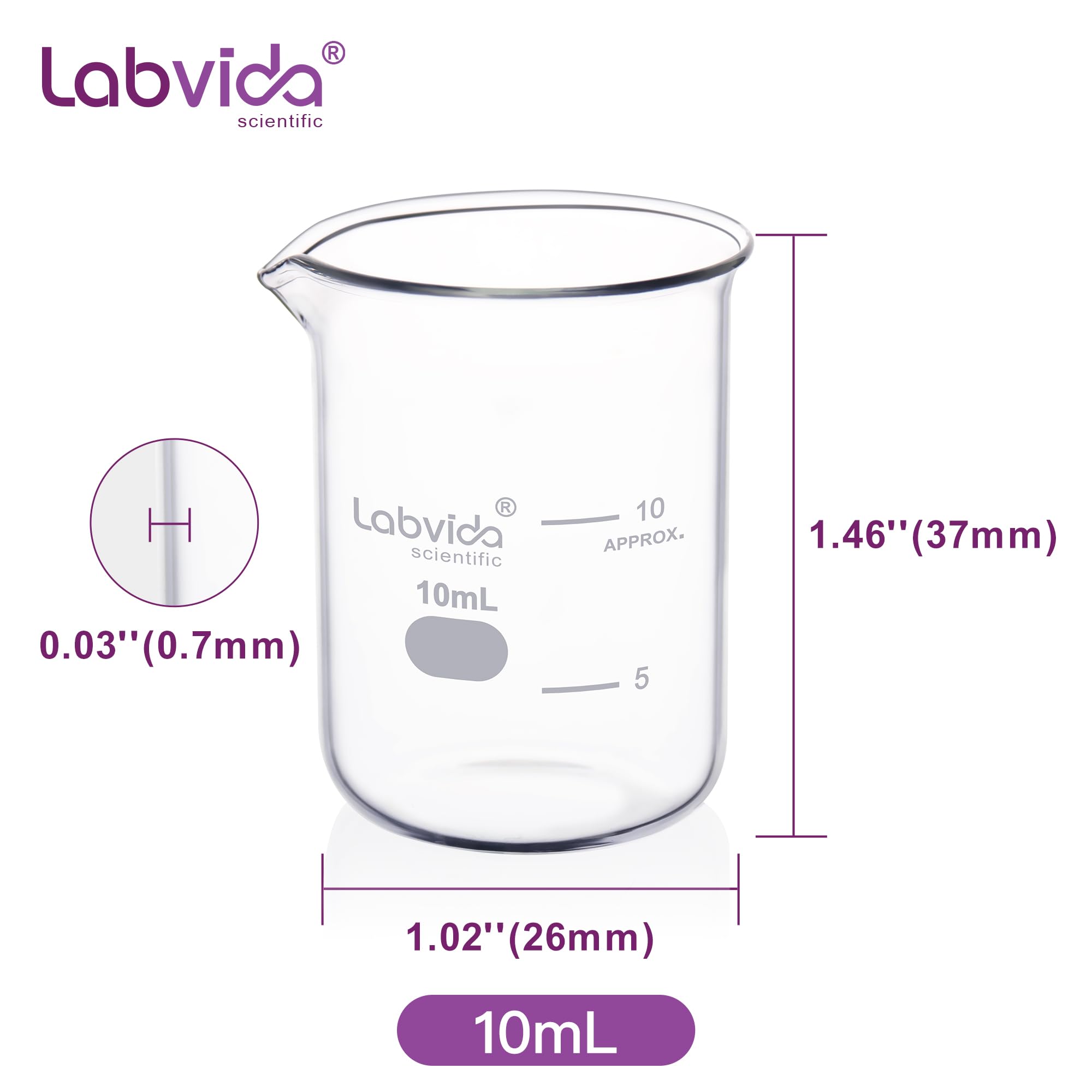12pcs de vasos de vidrio de forma baja, 3.3 borosilicato con graduación impresa, Vol.10ml, LVA036