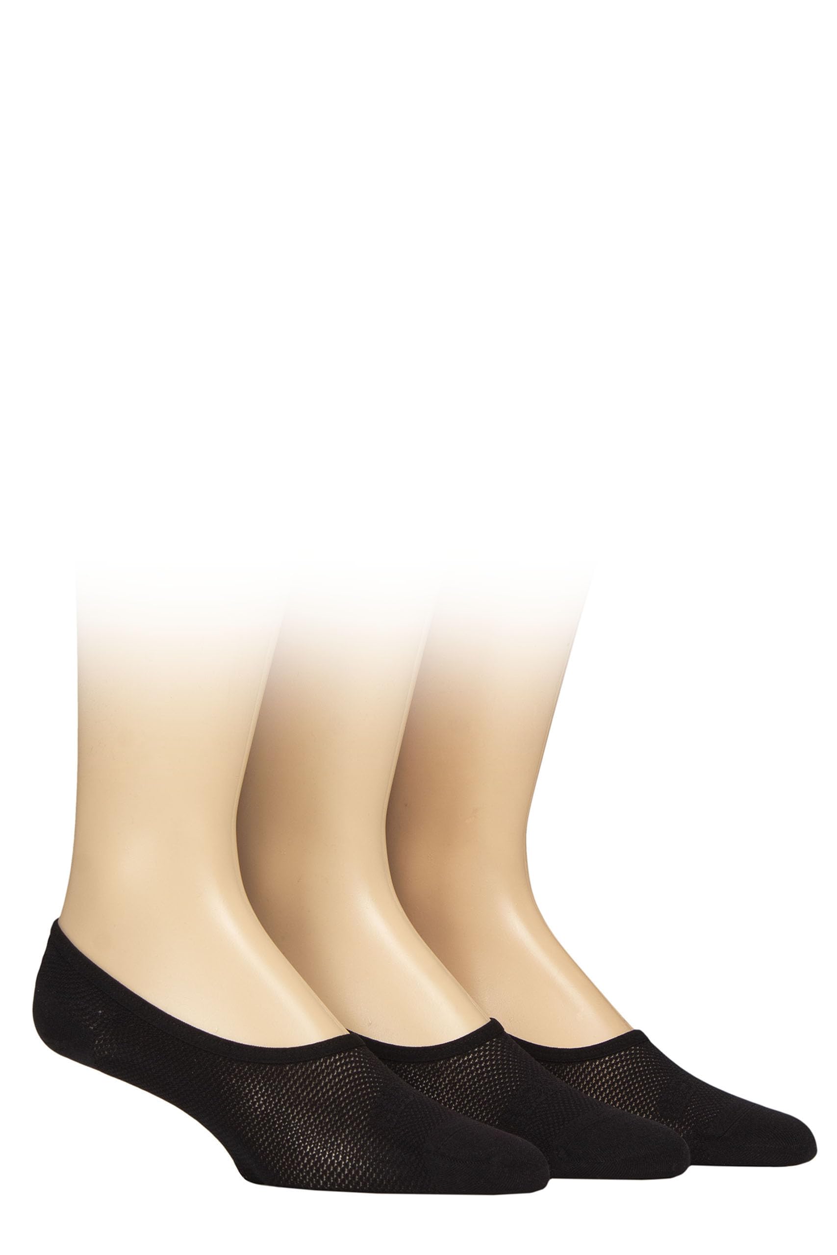 Glenmuir Men's Black Shoe Liner Socks - Soft Breathable Mesh, No Show, Anti-Slip Heel Grips, Light, Plain, 3 Pair Multipack Size 7-11