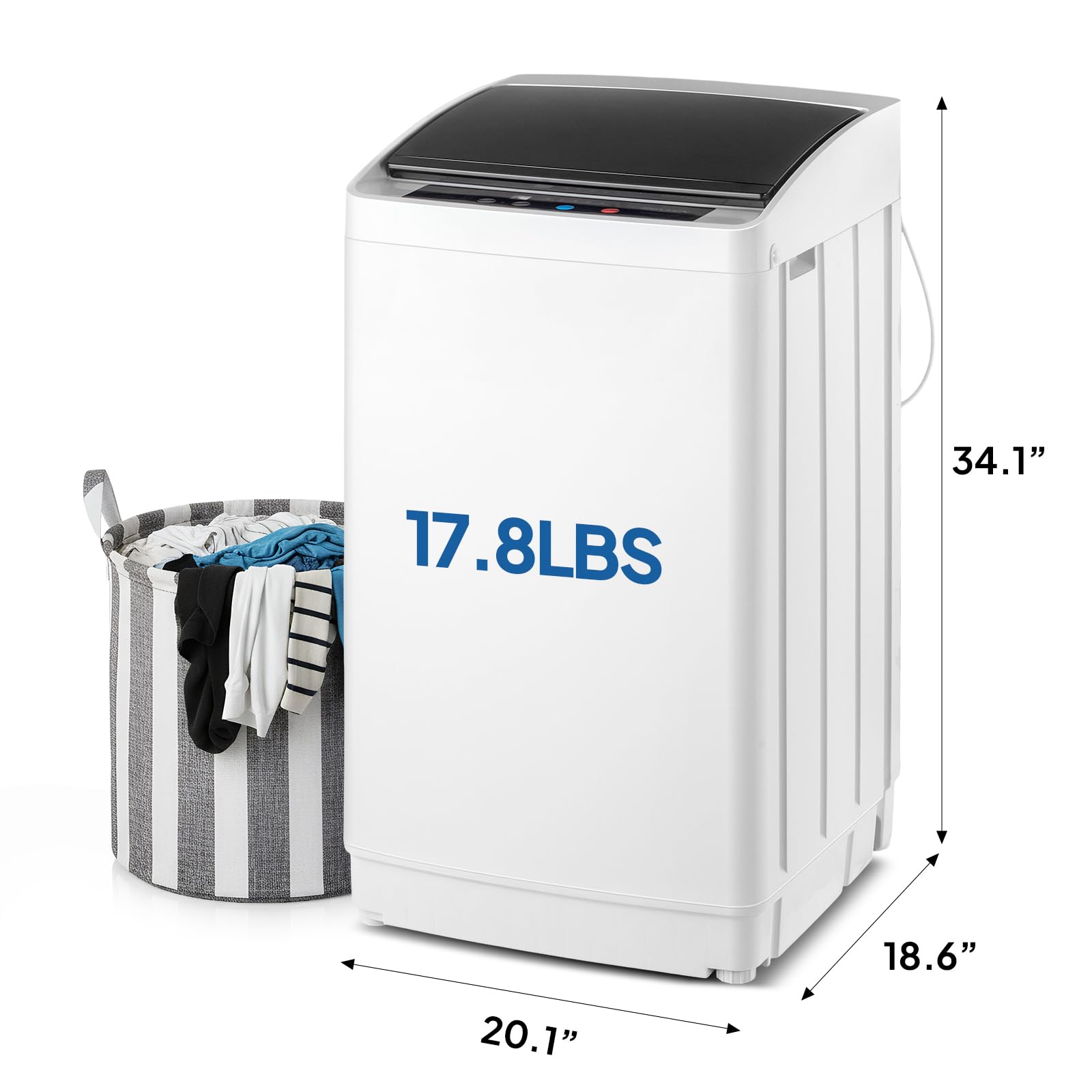 ROVSUN Toplader Waschmaschine 5KG, Waschmaschine Toplader mit 8 Waschprogramm & 5 Wasserstände, Kleine Waschmaschine Leise 60-70 dB, 24H-Timer, 51× 47× 87 cm, Weiß