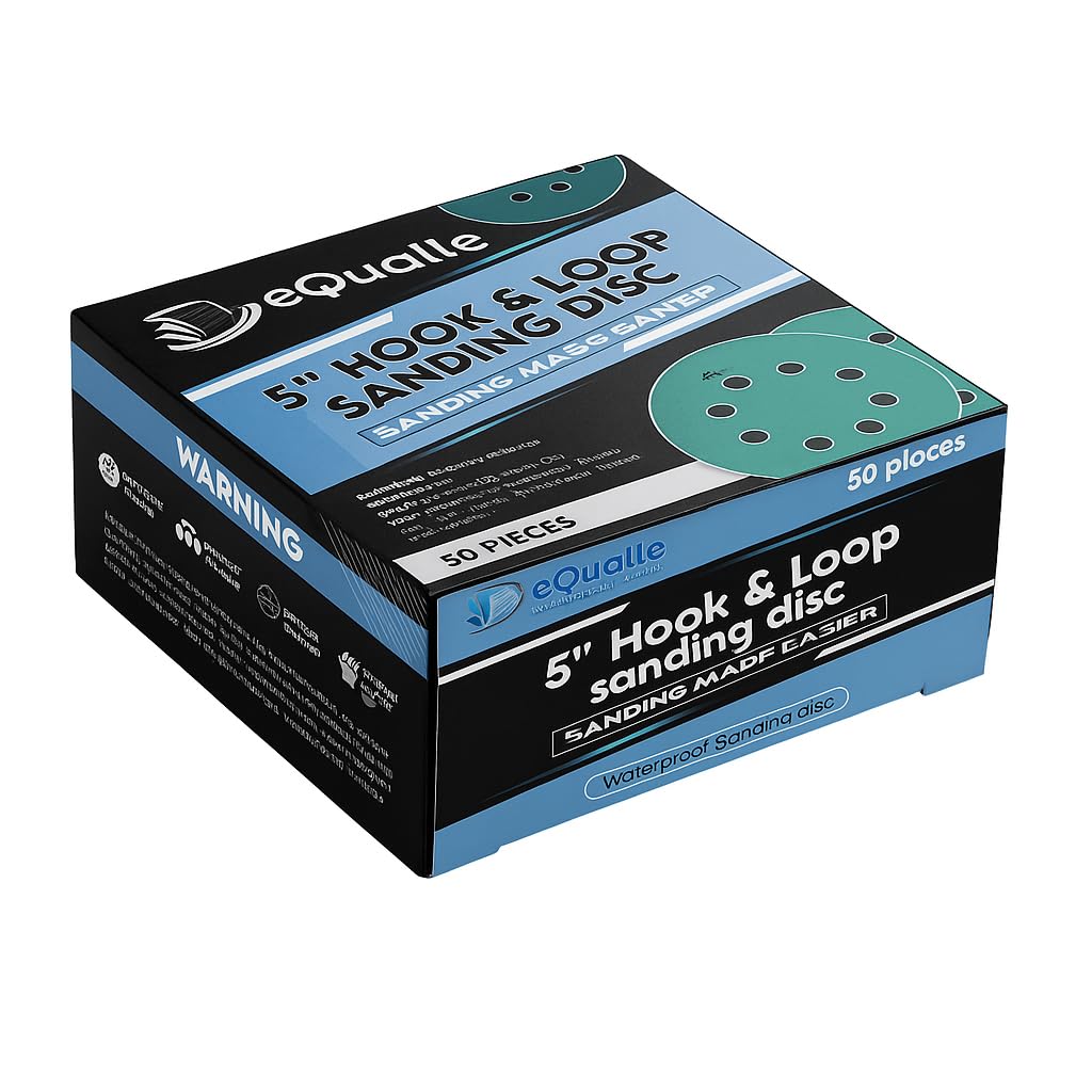 5-Inch Sanding Discs, 8-Hole Hook & Loop (50-Pack) – 80/120/180/220/320 Grit – Film-Backed Calcined Alumina (Aluminum Oxide) for Random Orbital/DA Sanders, Wood Metal Auto Body