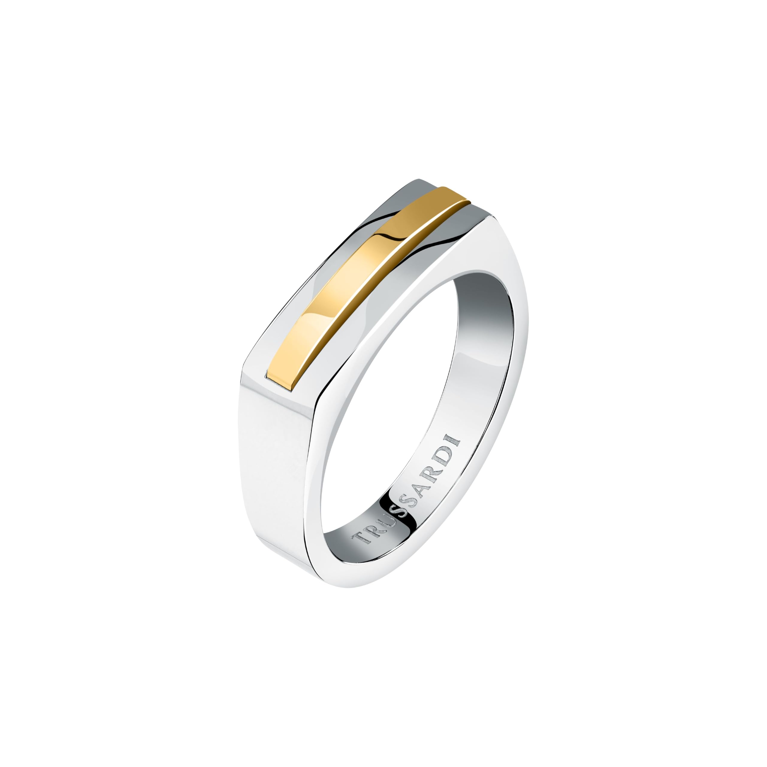 Trussardi Anello Uomo in Acciaio, Collezione T-STEEL, Dettaglio Dorato, Idee Regalo Fidanzato