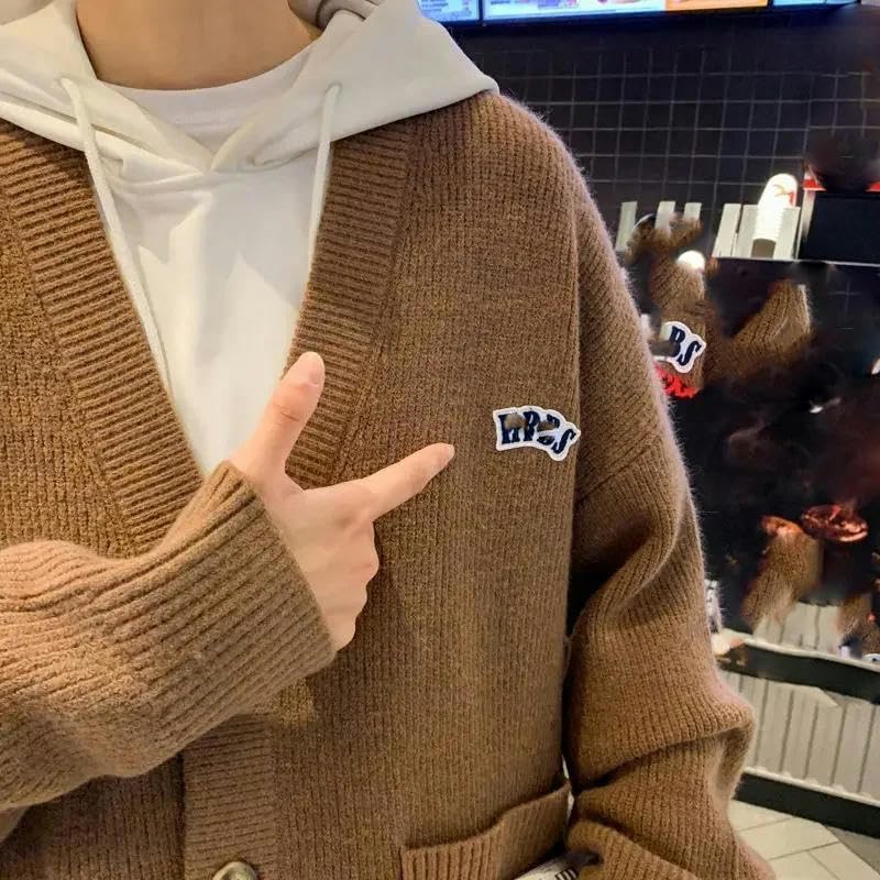 Men Clothes Cardigan Knitted Sweaters V Neck Streetwear Street Knitwears4