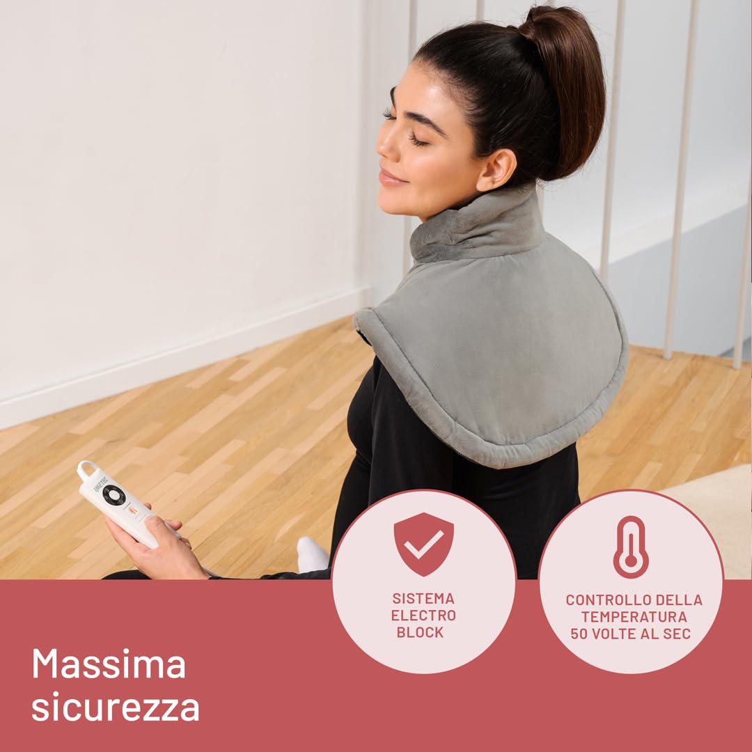 Imetec Intellisense Cervical – Termoforo cervicale e spalle, sollievo a tensioni e contratture, 47x52 cm, tessuto anallergico lavabile, 5 temperature, massima vestibilità