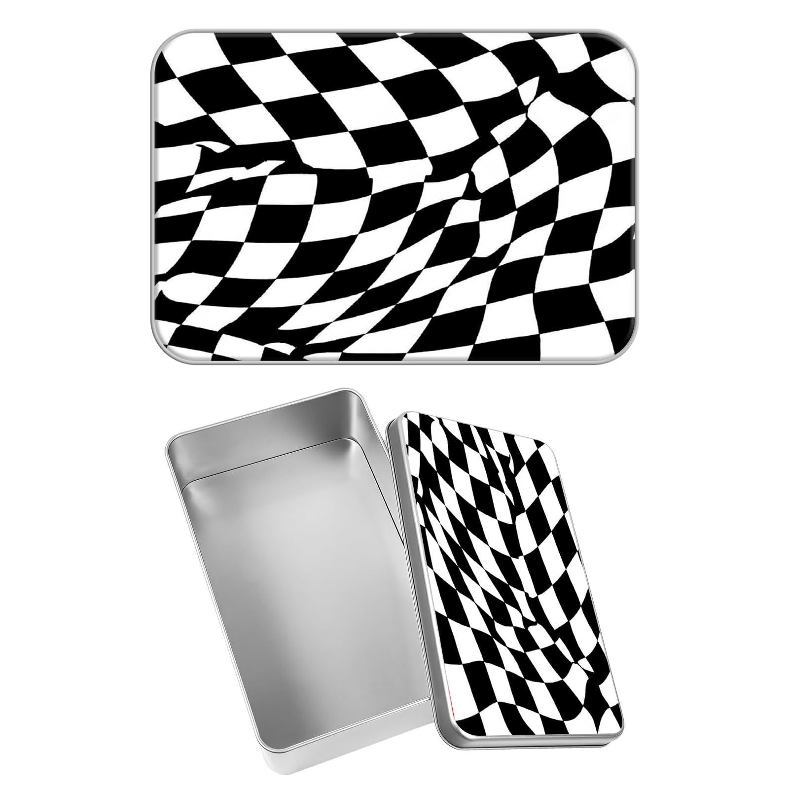 Rectangular Metal Tin Box with Removable Lid, Twisted Checkered Decorative Printed Metal Storage Container for Jewelry Pen Eraser Pill Candy Craft 4.9 x 3.54 x 1.57 inch– Single Pack