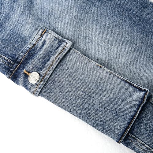 KIDSCOOL SPACE Girls Cargo Jeans, Wide Leg Baggy Stretchy Denim Pants with 6 Real Pockets4