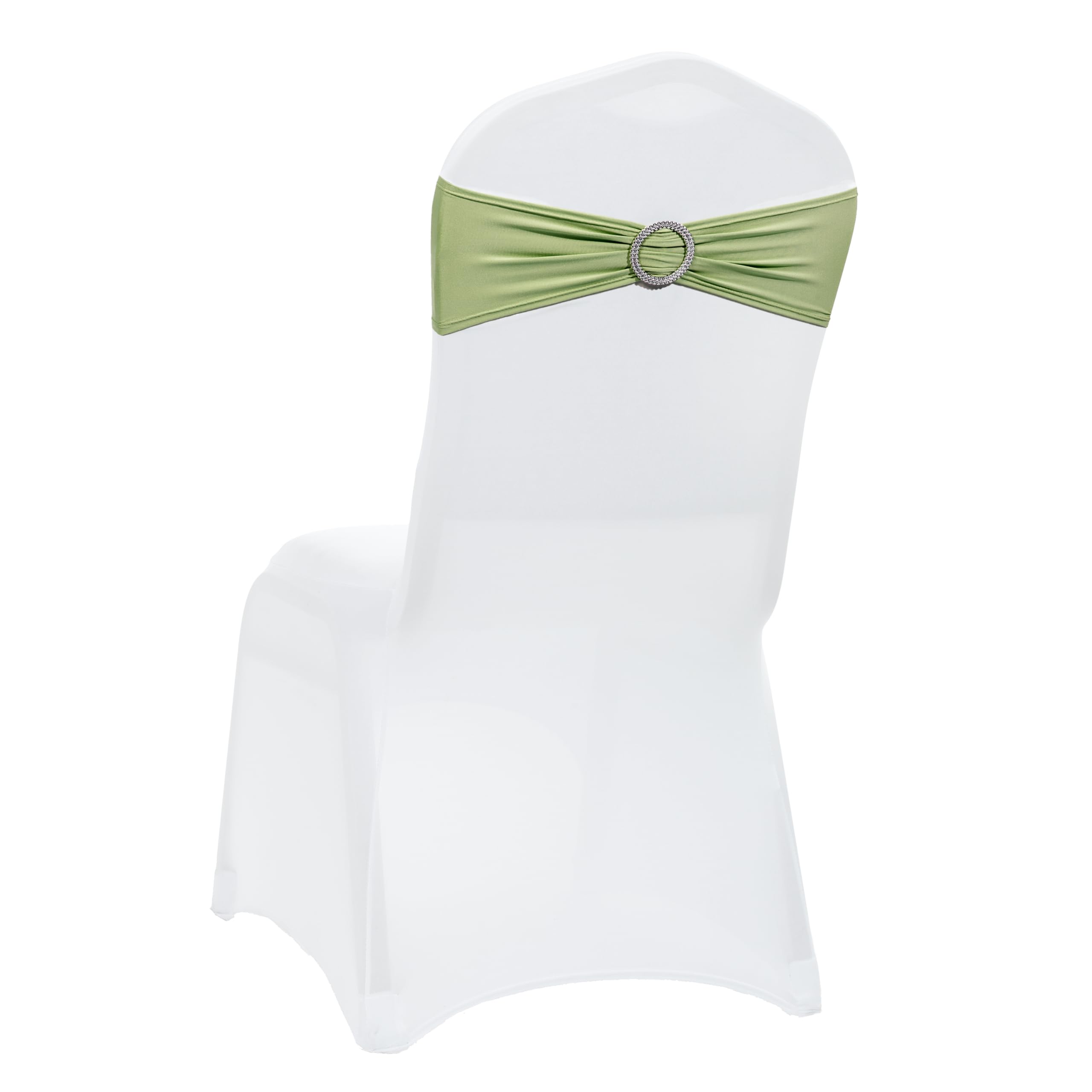 VDS - Sage Green | Spandex Chair Sashes Bows | 300 PCS | Stretch Elastic Banquet Universal Folding Chair Band Tie with Silver Buckle Slider for Wedding Party Conference Celebration Event Decoration