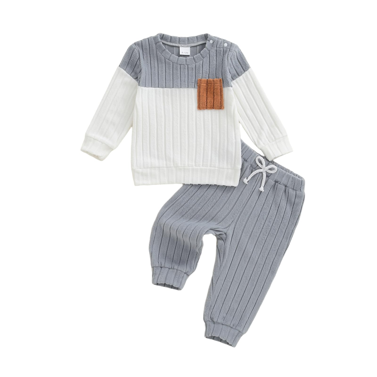 Toddler Baby Boys Outfits Plush Long Sleeve Contrast Sweatshirts Tops Pullover + Elastic Waist Pants 2Pcs Tracksuit Kids Boys Fall Winter Clothes Set