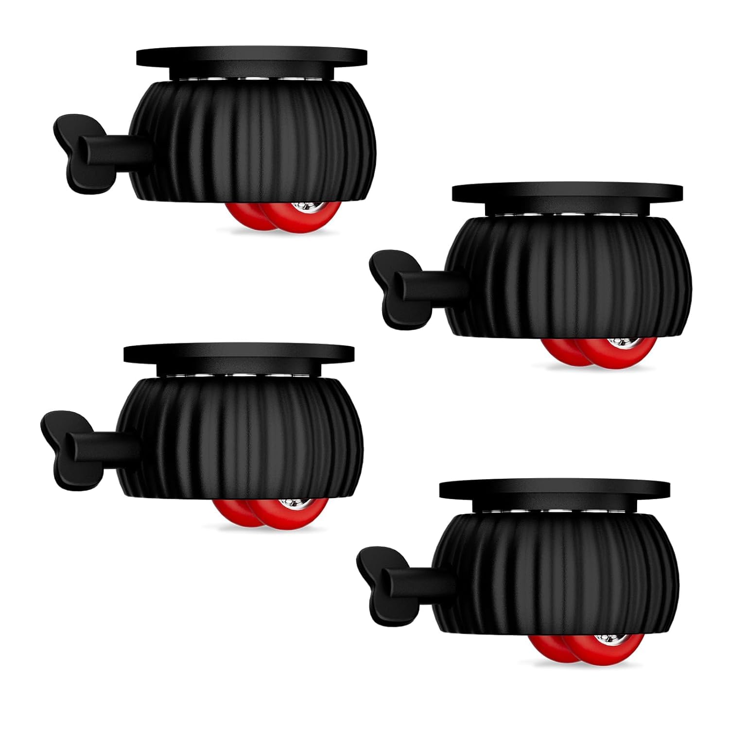 JICOOT Self Adhesive Mini Caster Wheels, Low Profile Swivel Wheels for Kitchen Appliances, 360° Swivel Stem Casters Steel Rollers with Brake for Small Appliance Storage Bins (4PCS BLACK/WHITE)