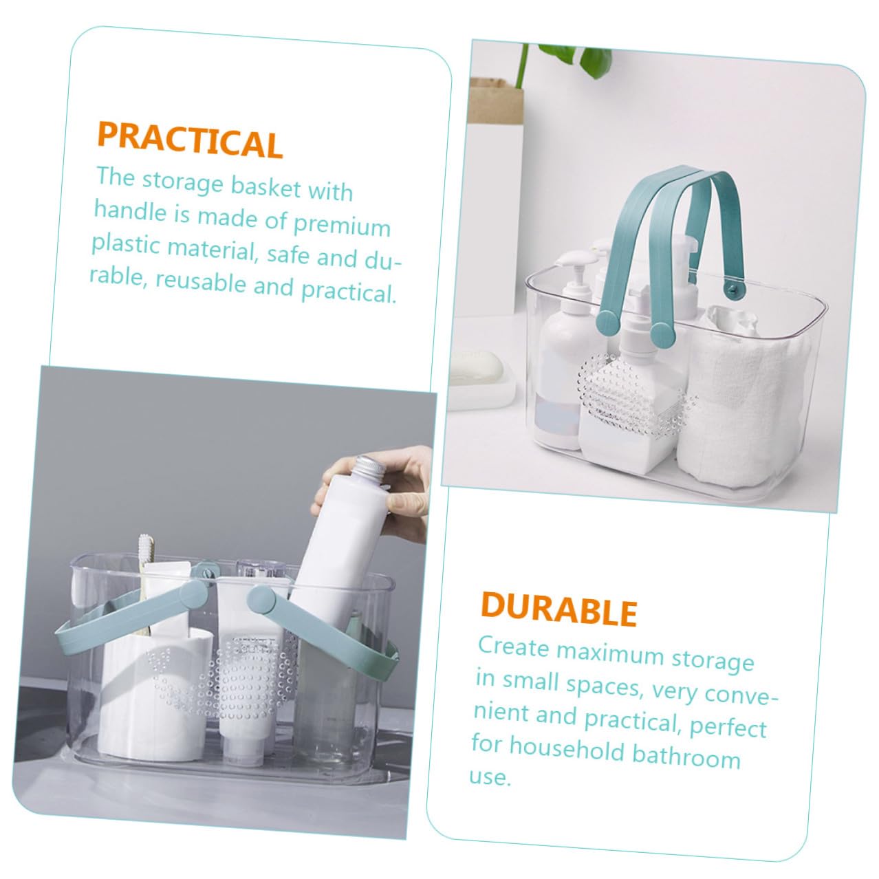 Cesta de Ducha Portátil de Plástico Transparente para Hogar | Asa Integrada, Gran Capacidad para Ordenar Platos y Toallas, Uso en Sala y Cocina