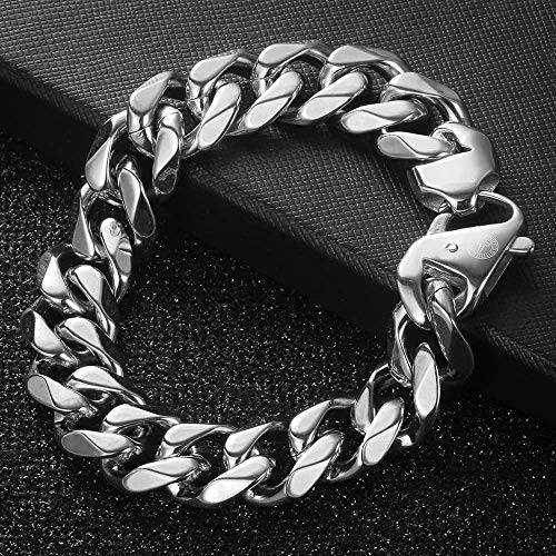 Trendsmax 15Mm Men's 316L Stainless Steel Silver Chunky Curb Cuban Link Chain Bracelet Fit For Mens Length 8.5Inch #TOP3