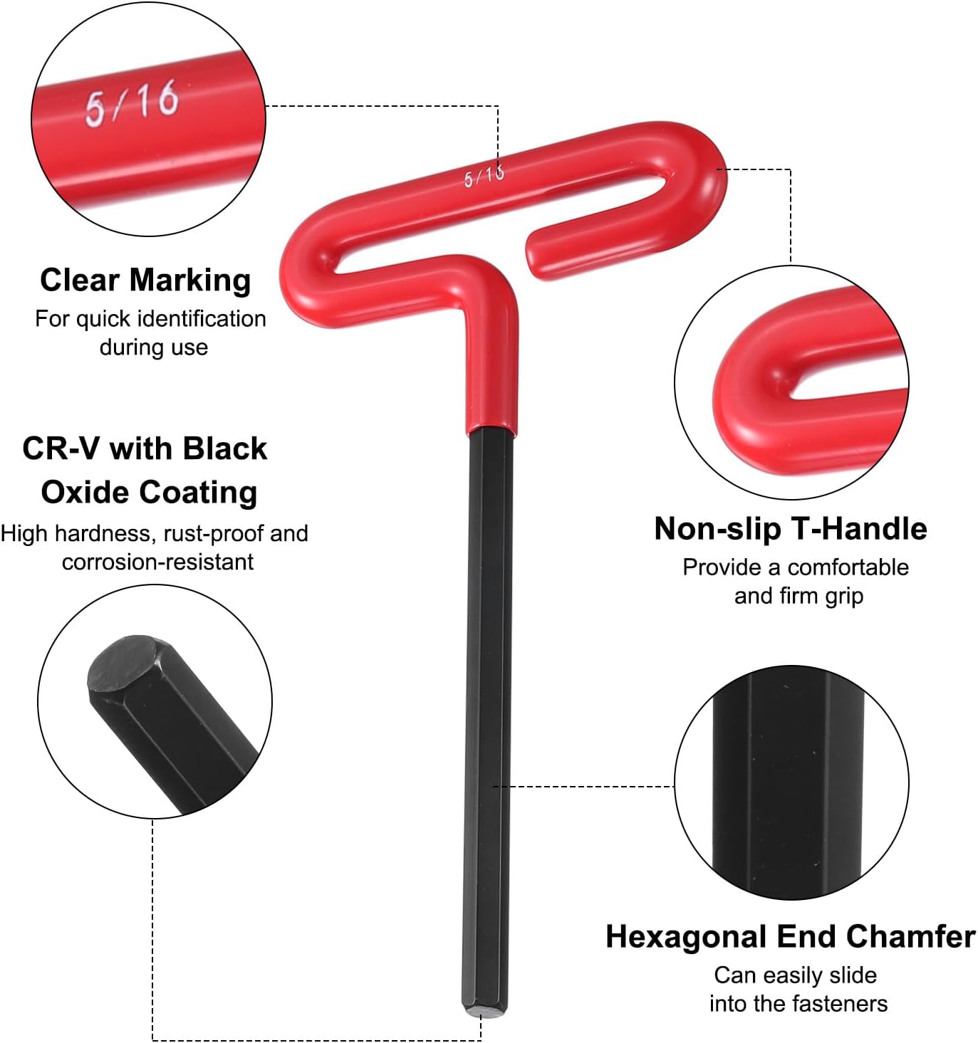 HARFINGTON T Handle Hex Key Wrench 5/16" SAE Long T-Key Hexagon Wrenches Spanner Repair Tool with Cushion Grip