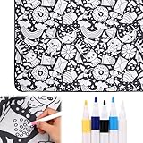 Sinbana DIY Coloring Blanket with 24 Markers, Funny Coloring Blankets Kits Color Your Own Creative Blankets for Adults Customized Art Activity Home Decoration (Happy Doodle)