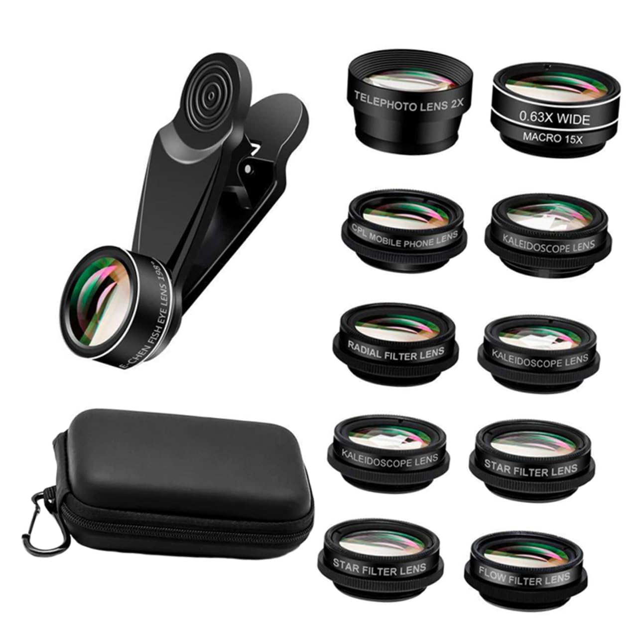ERINGOGO 12-Piece Phone Photography Lens Set Wide Angle Macro Telephoto Lenses for Mobile Phone Camera