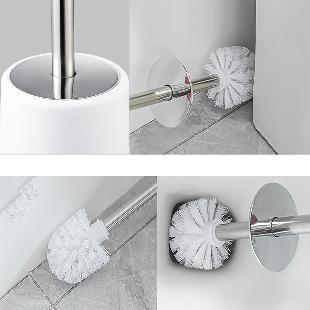 HASMI Klobürste Toilettenbürstenhalter Haushalt Kein Sackgasse WC Reinigungsbürste Badezimmer Weiches Haar Toilettenschüsselbürste Edelstahl Griff Toilettenbürsten Set Toilettenbürste (Color : Wit)
