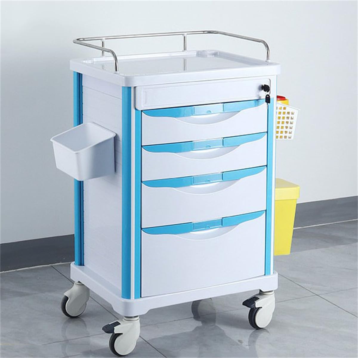 Carrello mobile medico, carrello portatile con ruote, carrello di emergenza regolabile per clinica, ospedale, salone, laboratorio