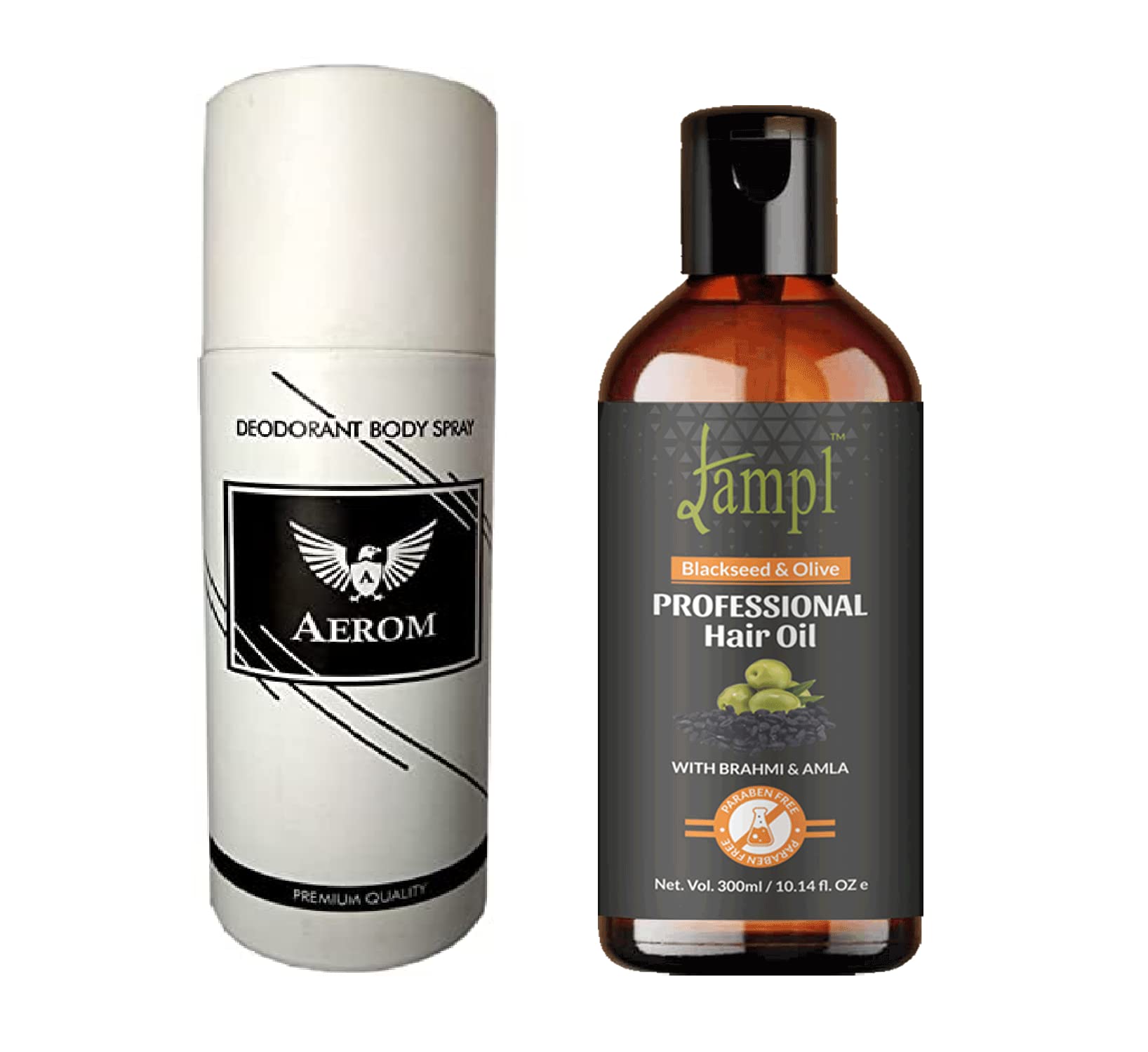 AEROM WHITE DEODRANT BODY SPRAY , DEO AND FAMPL HAIR OIL FAMPL BLACKSEED & OLIVE PROFESSINAL HAIR OIL WITH BHRAMI & AMLA