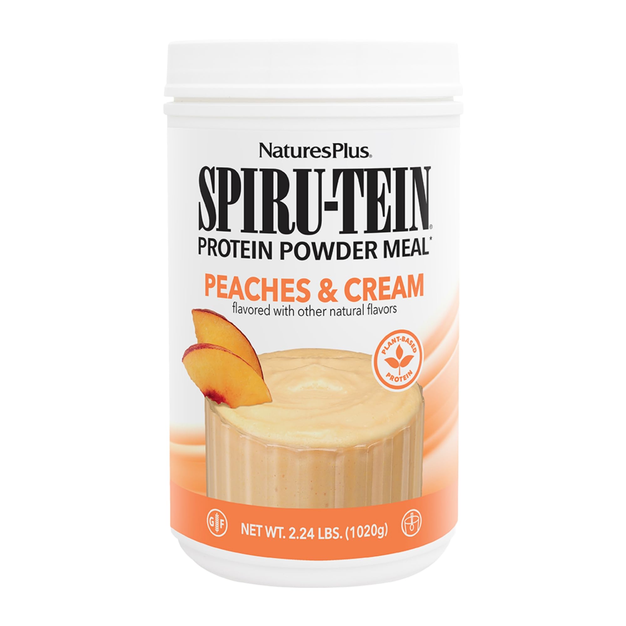 NaturesPlus SPIRU-TEIN, Peaches & Cream - 2.24 lb - Plant-Based Protein Powder - Vitamins & Minerals for Energy - Vegetarian, Gluten Free - 30 Servings