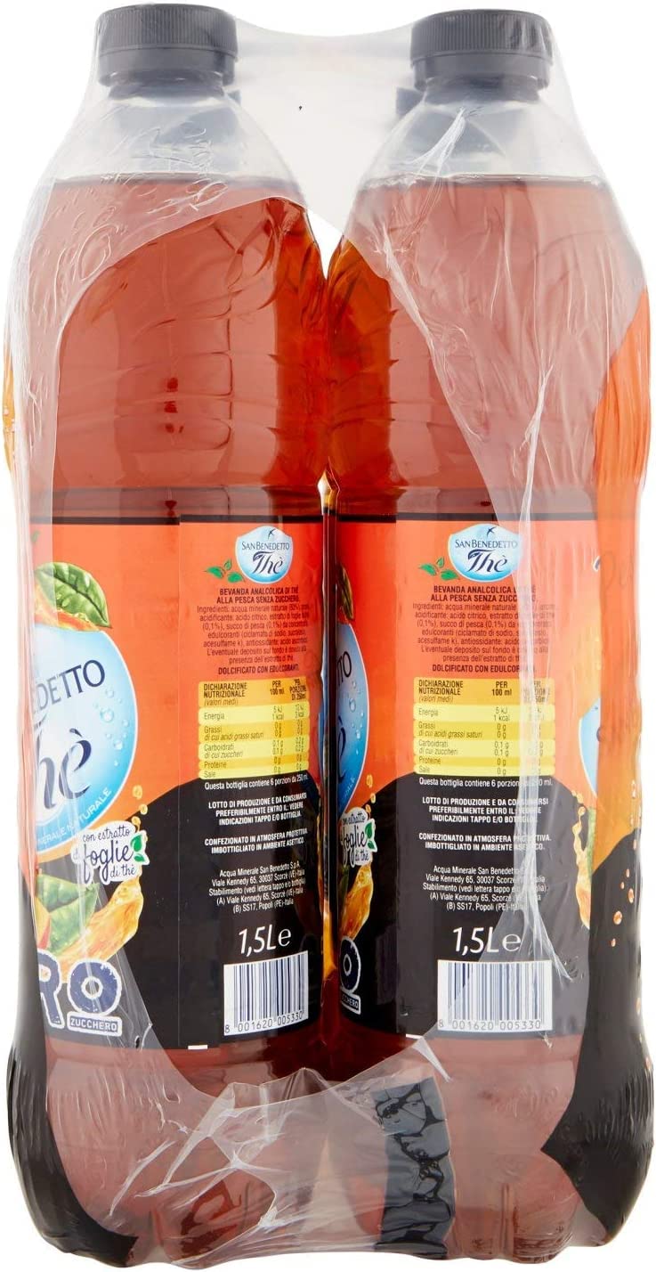 Zero bevanda tè pesca Té helado melocotón sin azúcar PET refrescante 12 x 1,5 L | Bevanda Fredda al gusto frutta, bajo en calorías y práctico para almacenamiento, oficina y viajes, peso neto total 18 L
