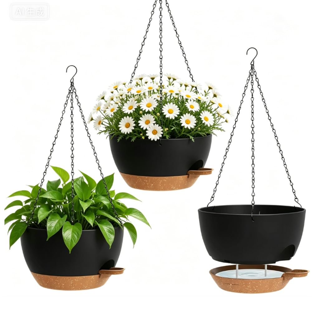 Pots de fleurs suspendus avec évacuation d'eau pour éviter les racines pourries